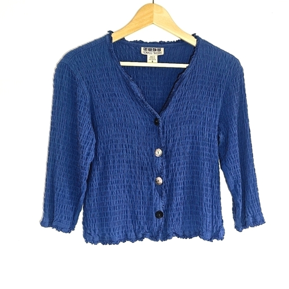 Nomadic Traders Smocked Button Down 3/4 Sleeves Crop Women's Blouse Size S - Picture 1 of 4